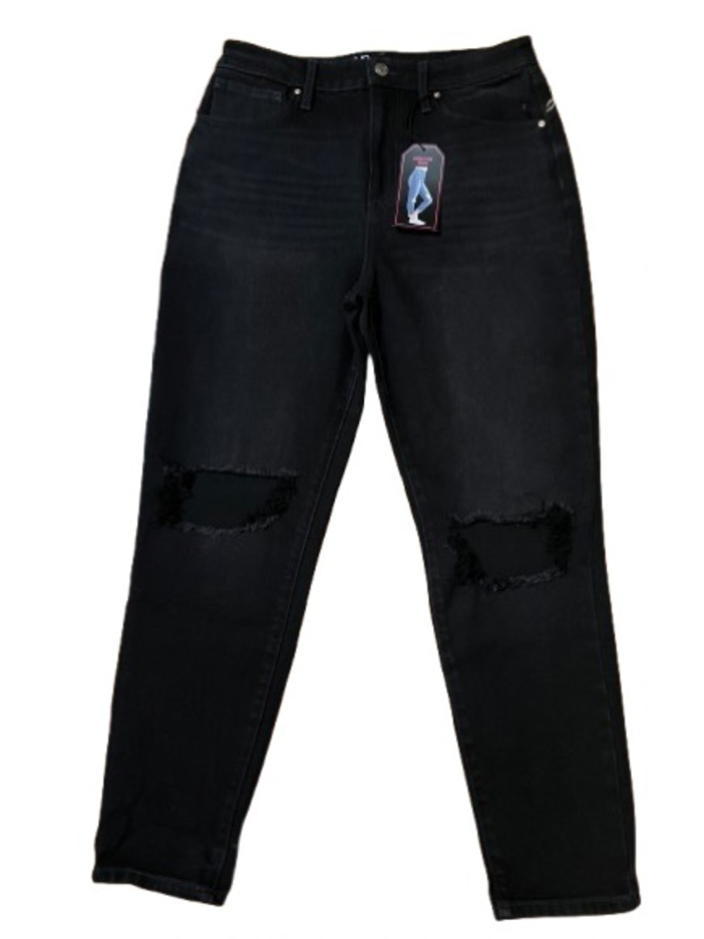 NWT No Boundaries High Rise Women’s Black Distressed Mom Jeans Size 13